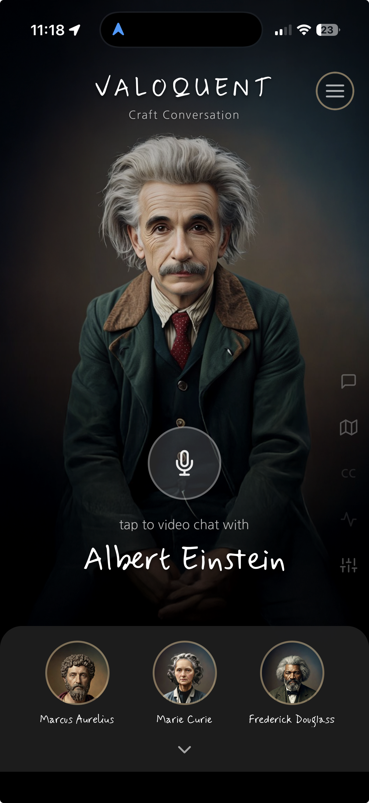 Valoquent app homescreen showing the live conversation meter